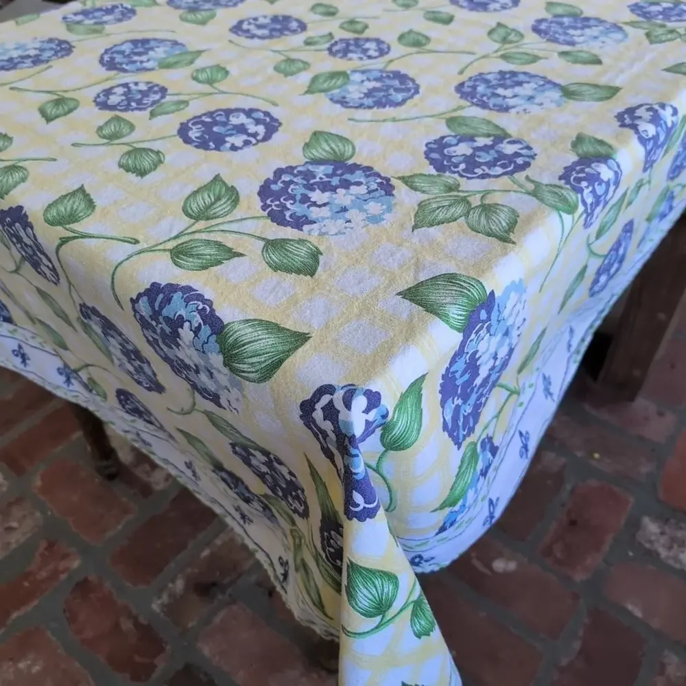 Peggy Walz Artist Series by Western Linen Blue Floral Cotton Tablecloth 50 x 50